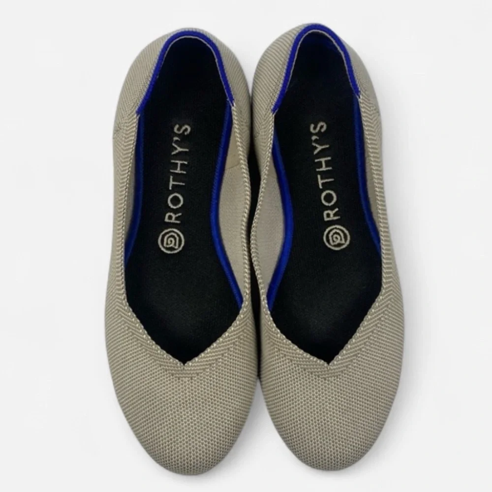 Rothy’s Flax Birdseye Round Toe Flats 8.5 Gray Neutral Sustainable Luxe - Picture 1 of 8